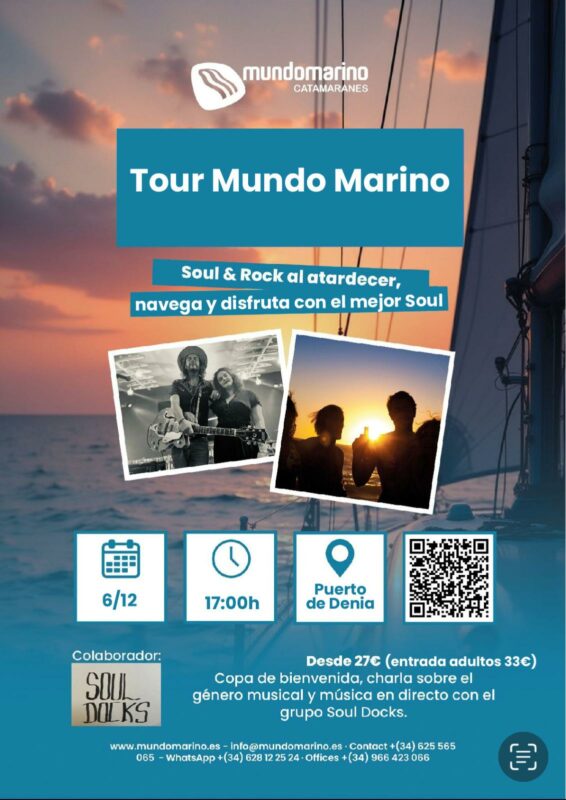 Paseo en catamarán, música soul en Denia, 6 diciembre