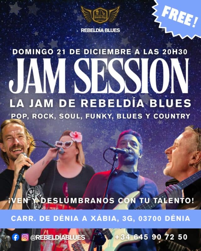 Cartel de jam session en Rebeldía Blues.