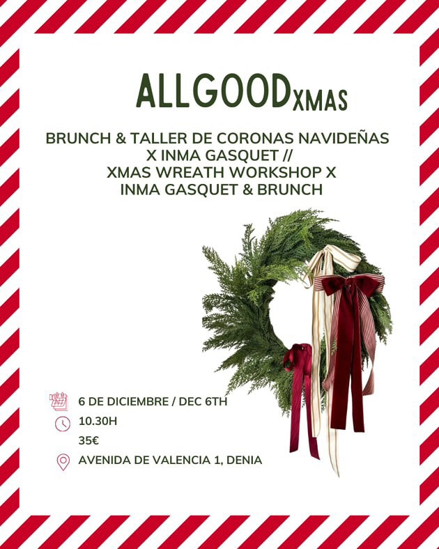 Cartel de brunch y taller de coronas navideñas.