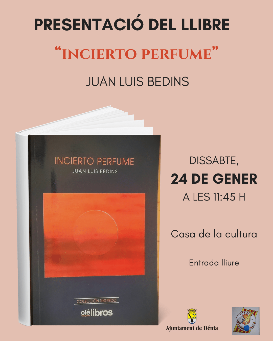 Presentación de libro Incierto Perfume en Dénia, enero.