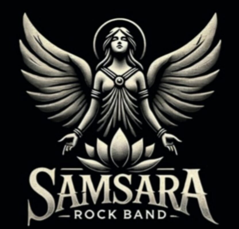 Logotipo de Samsara Rock Band con ángel y flor