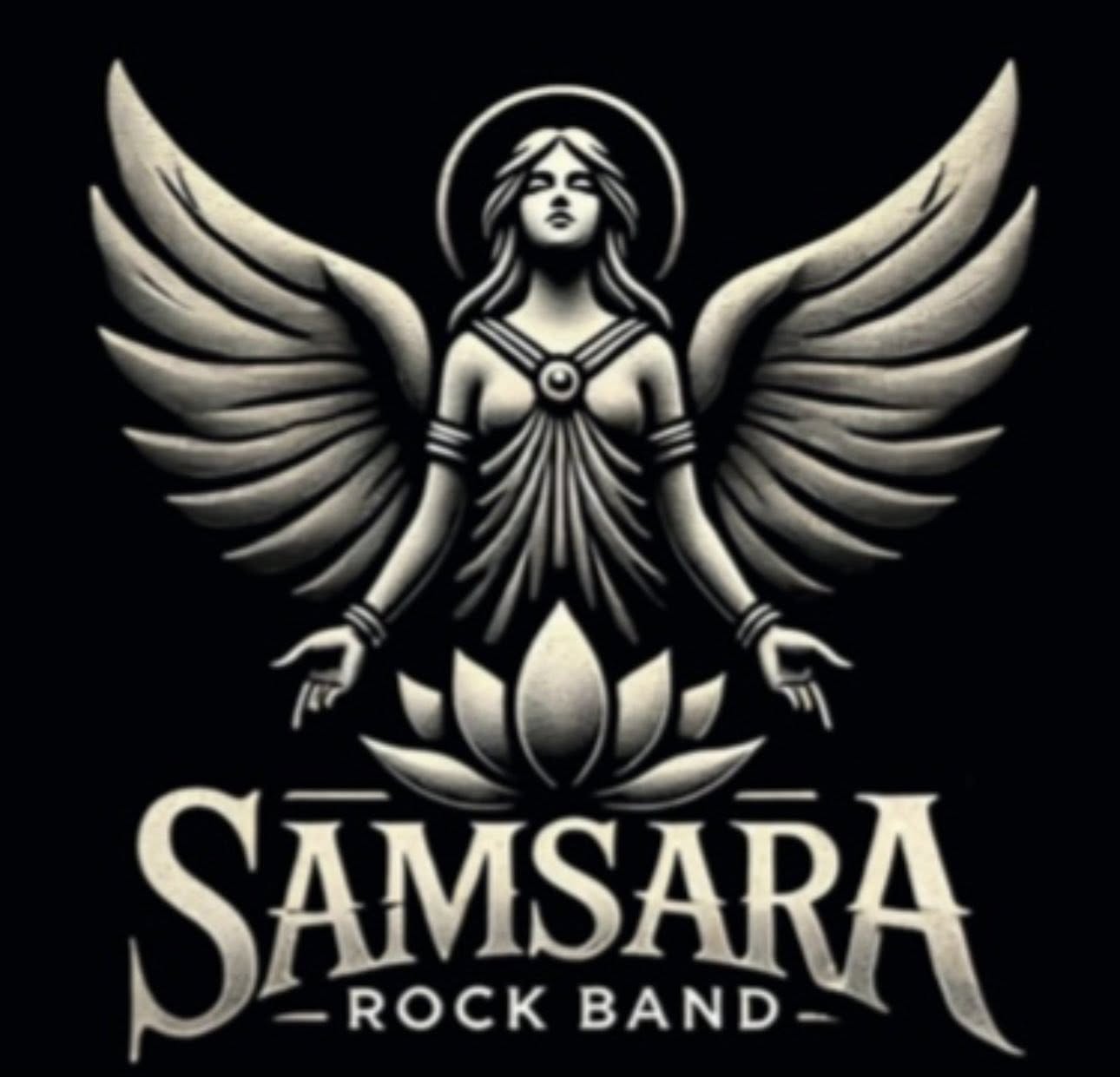 Logotipo de Samsara Rock Band con ángel y flor