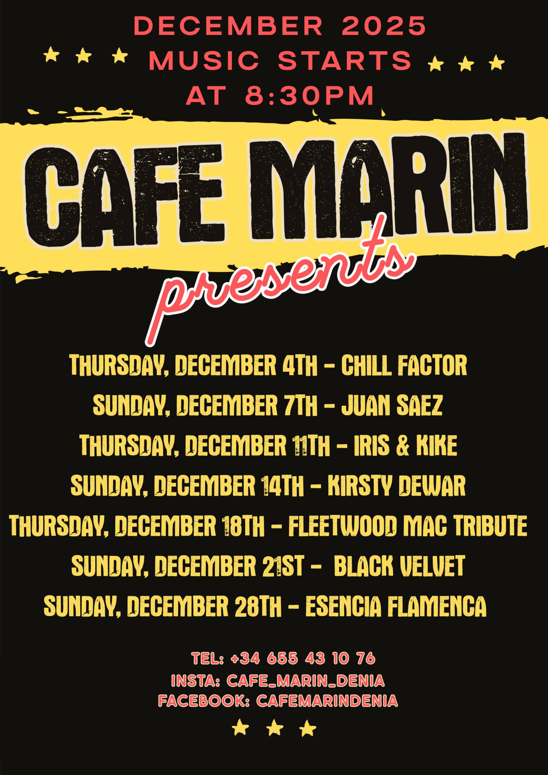 Eventos musicales diciembre 2025 en Café Marin.