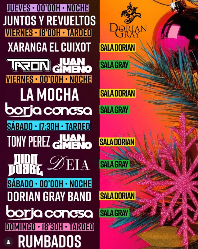 Cartel eventos musicales Sala Dorian y Sala Gray