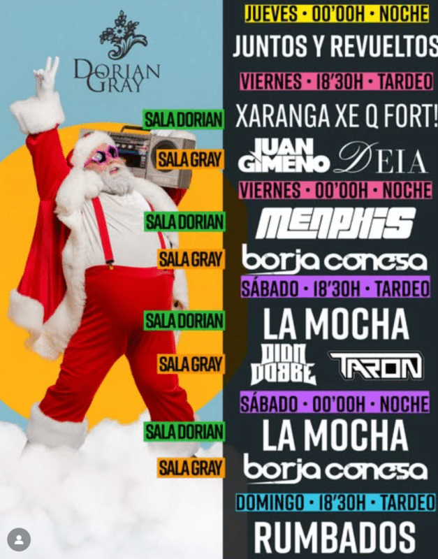 Cartel fiestas diciembre 2023 en Sala Dorian Gray