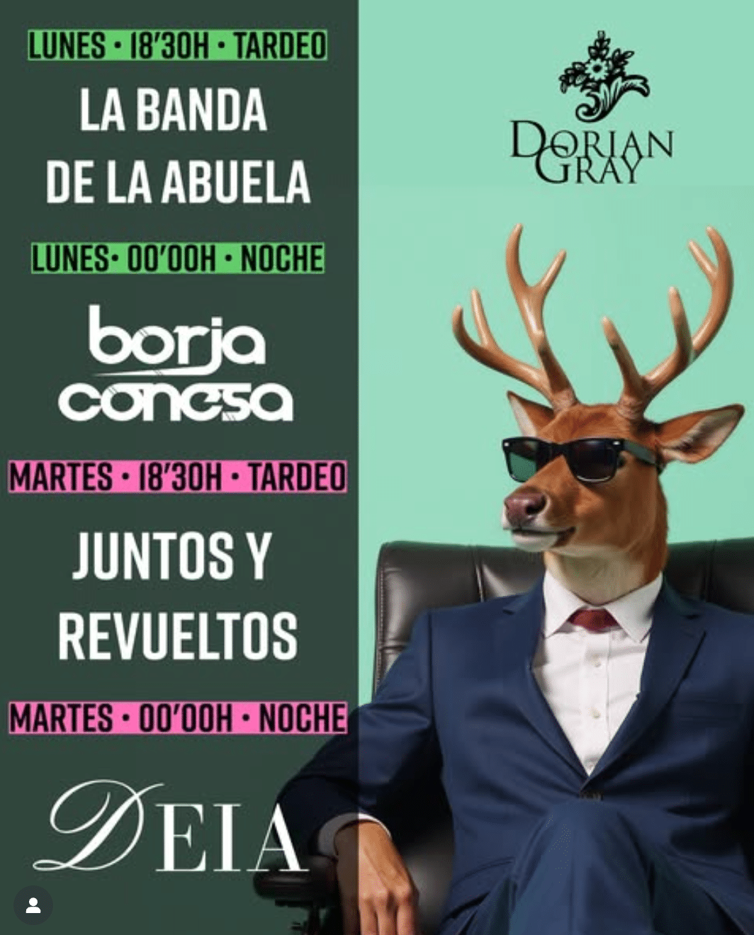 Cartel eventos Dorian Gray con cartel y ciervo elegante