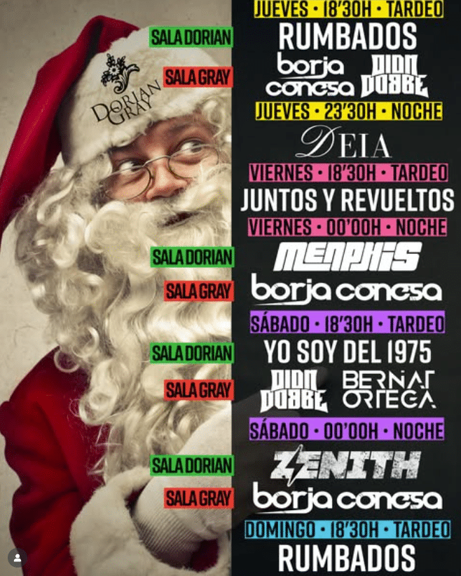 Cartel de eventos navideños en Sala Dorian y Gray
