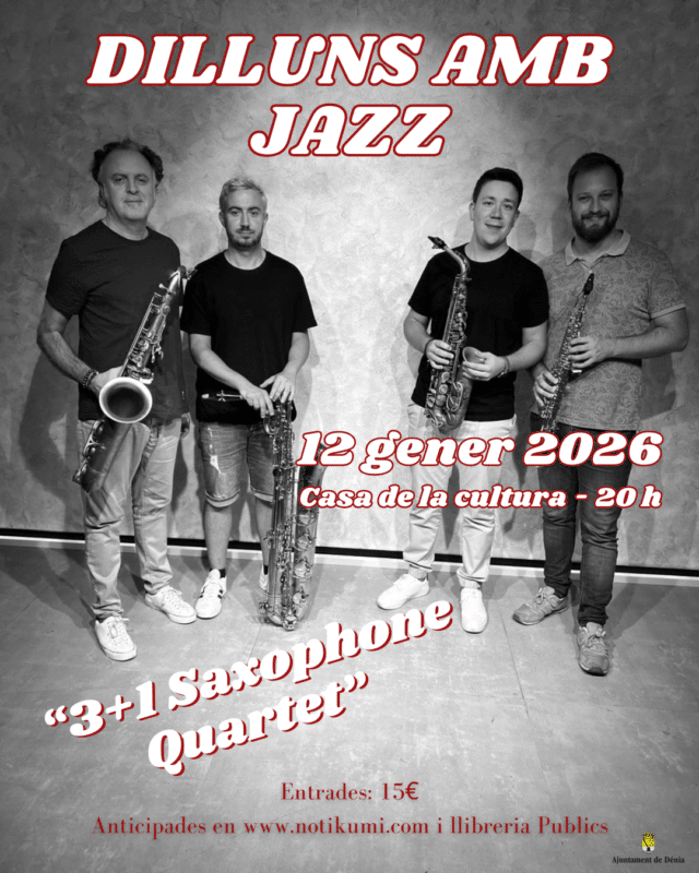Cartel concierto jazz 3+1 Saxophone Quartet en Dénia