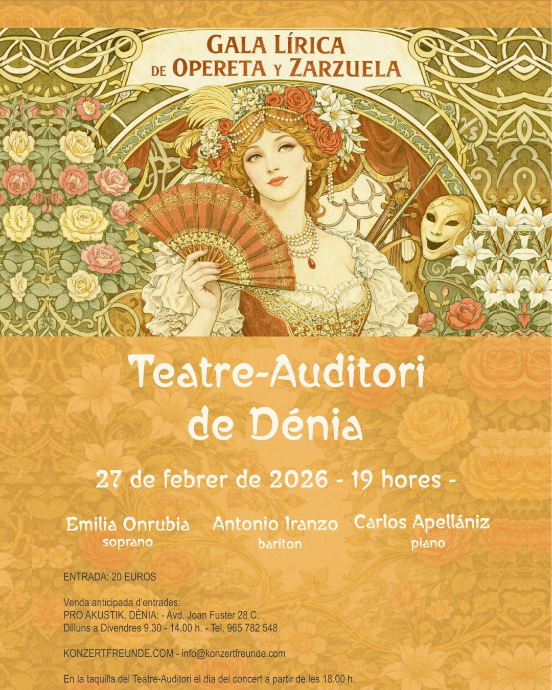Cartel gala lírica de opereta y zarzuela en Dénia