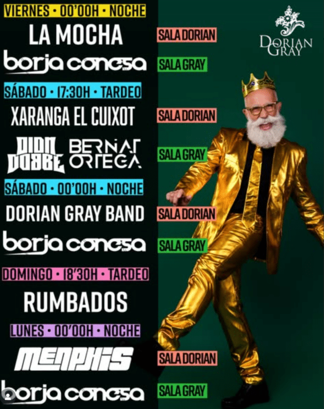 Cartel eventos musicales en Sala Dorian Gray