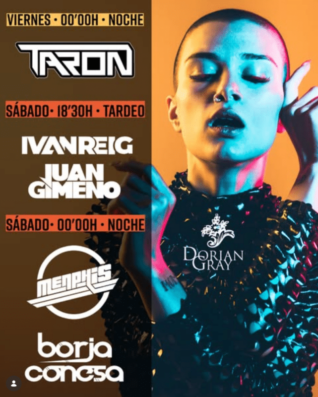 Cartel fiesta Dorian Gray con DJ y horarios