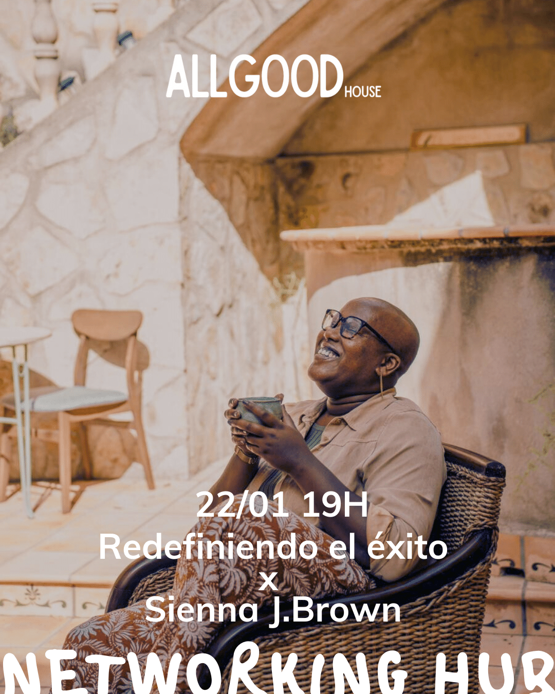 Evento de networking AllGood House en terraza soleada