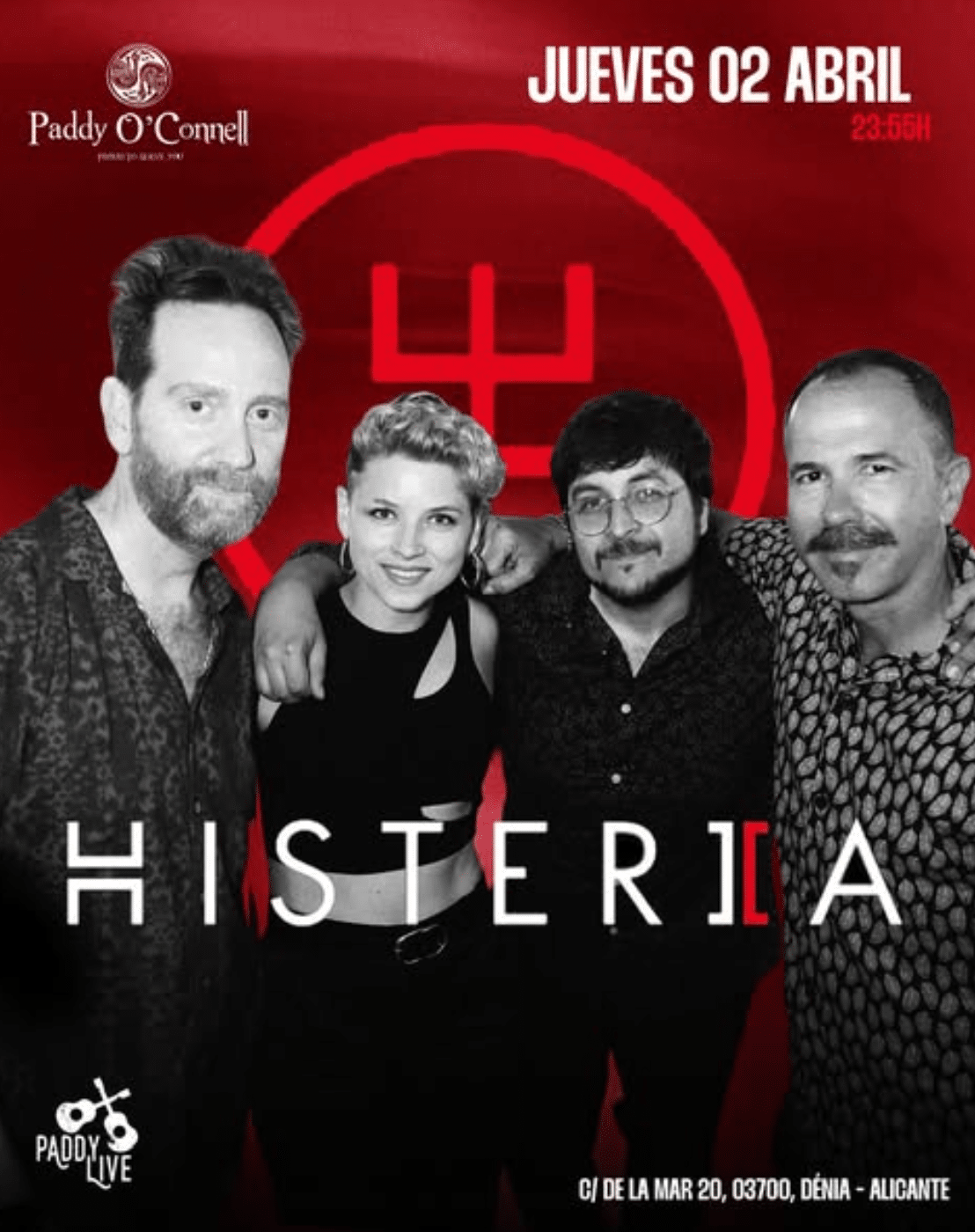 Cartel concierto Histeria en Paddy O’Connell