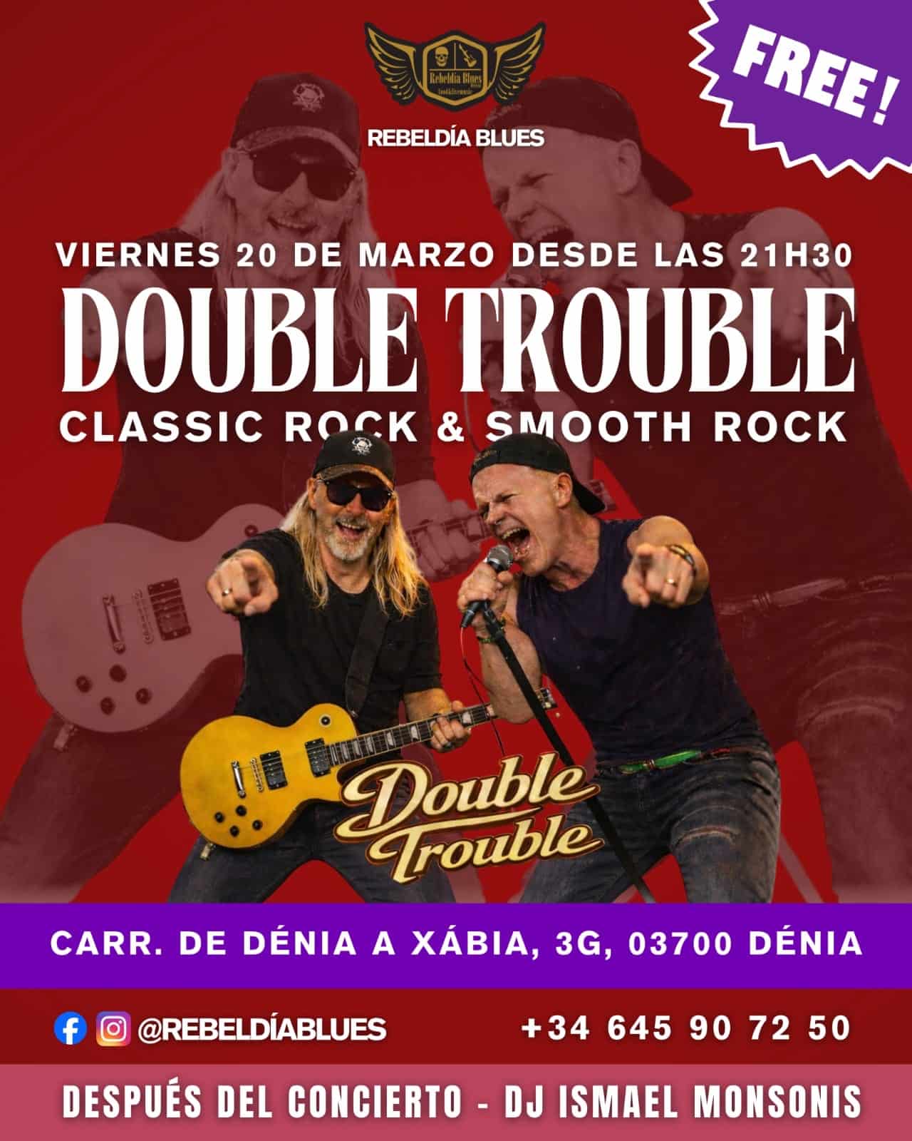 Cartel concierto Double Trouble en Rebeldía Blues