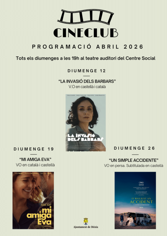 Cartel Cineclub programación abril 2026 Dénia