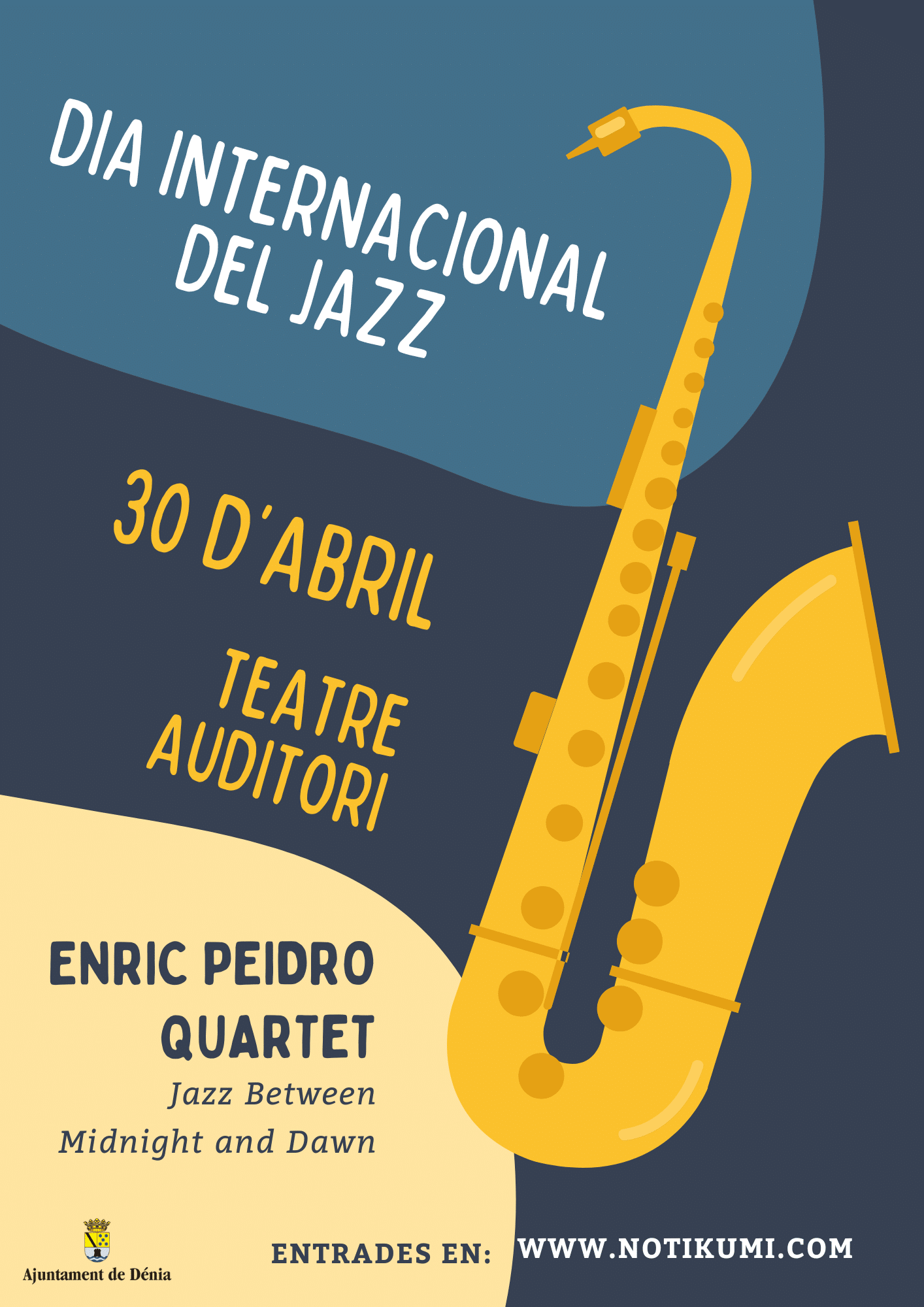 Cartel Día Internacional del Jazz con saxofón