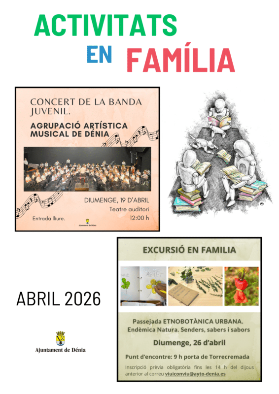 Cartel actividades familiares abril 2026 Dénia