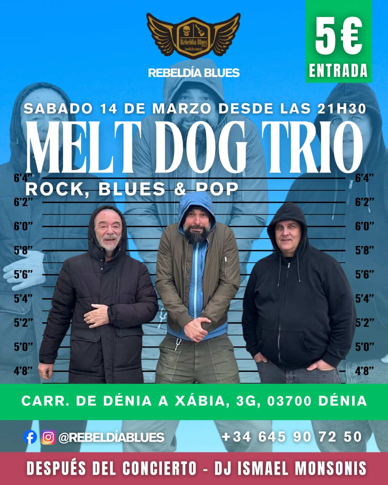 Cartel concierto Melt Dog Trio en Rebeldía Blues