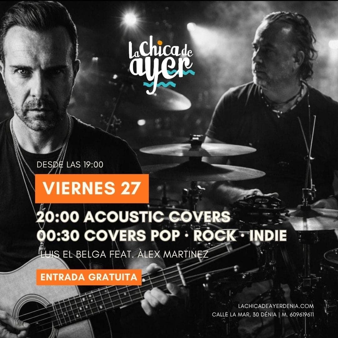 Cartel concierto acústico con guitarrista y batería