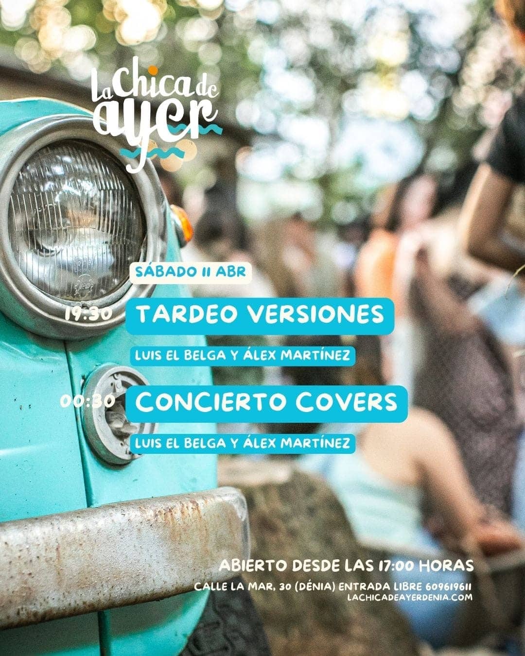 Cartel concierto con furgoneta vintage en primer plano