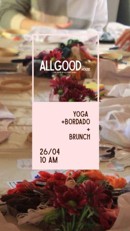 Cartel evento yoga, bordado y brunch con flores