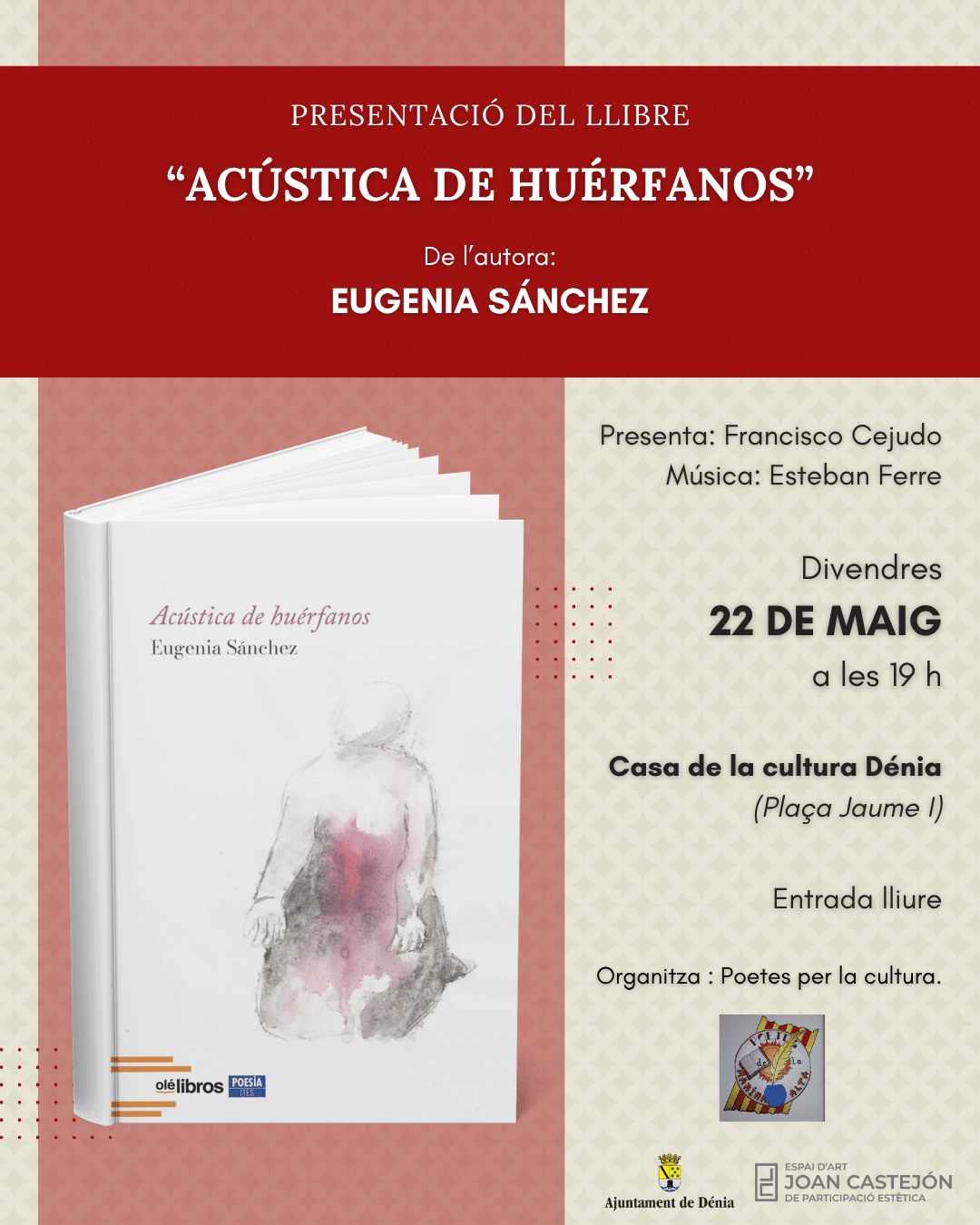 Cartel presentación libro Acústica de huérfanos en Dénia