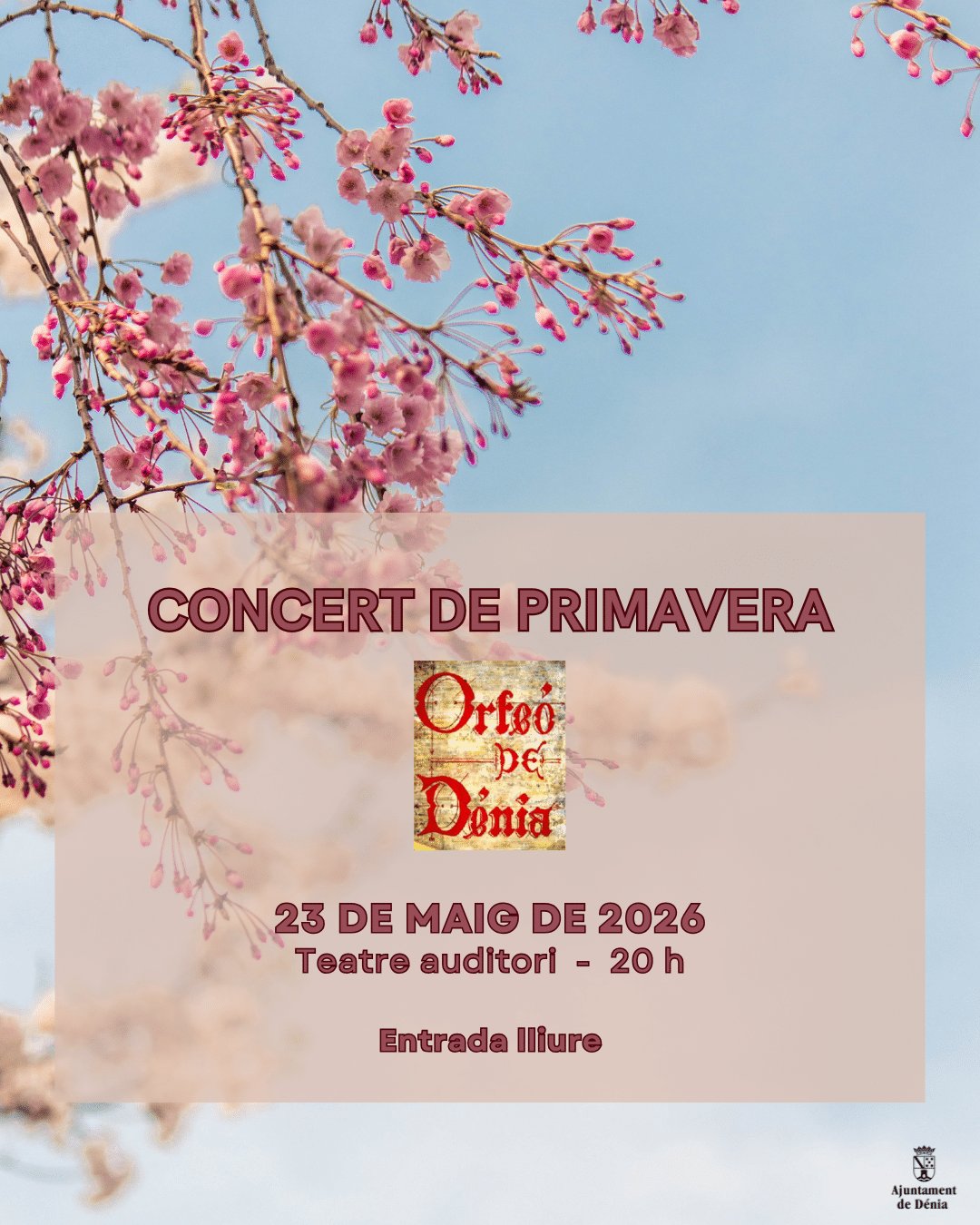 Cartel concierto de primavera con flores rosas