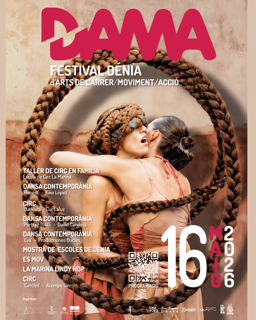 Cartel festival Dama con bailarinas entre trenzas