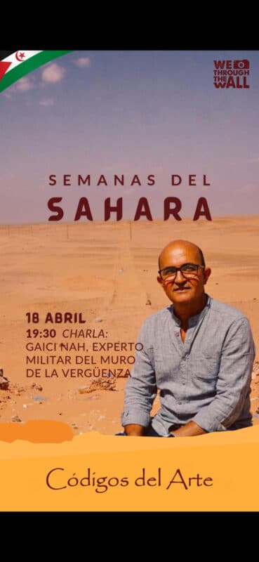 Cartel Semanas del Sahara con hombre en desierto