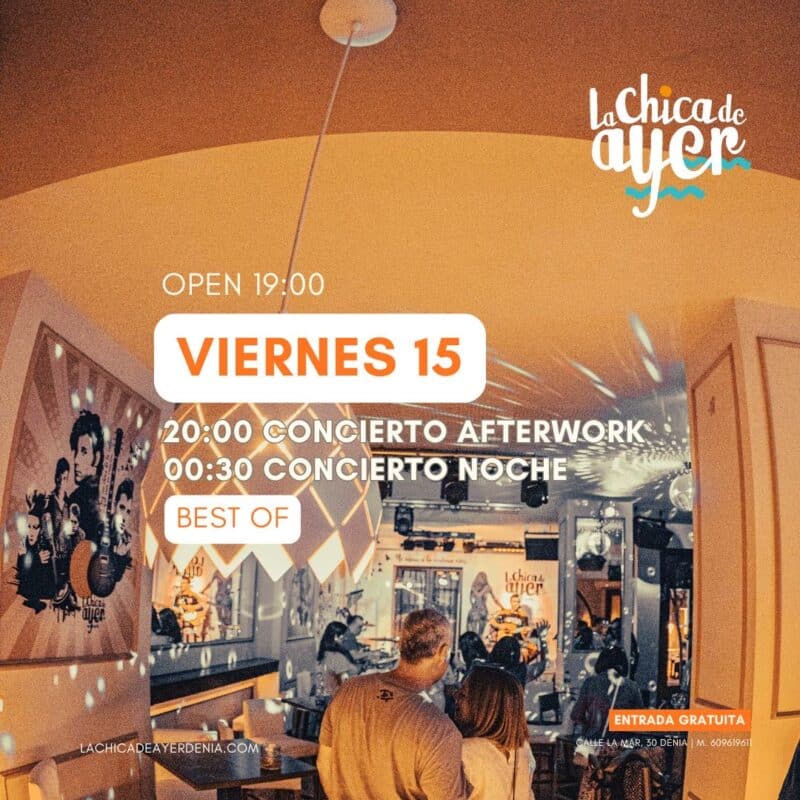 Cartel concierto viernes 15 en La Chica de Ayer