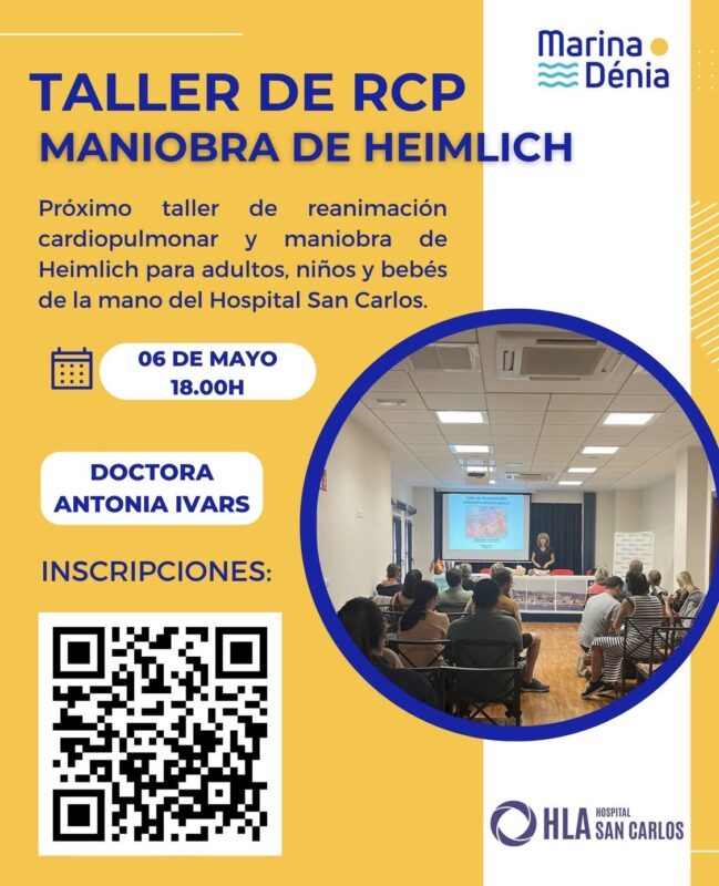 Cartel taller RCP y maniobra Heimlich