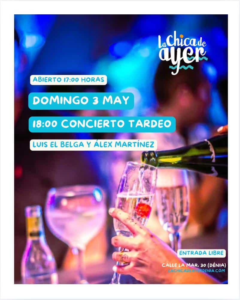 Cartel concierto tardeo con copa y cava