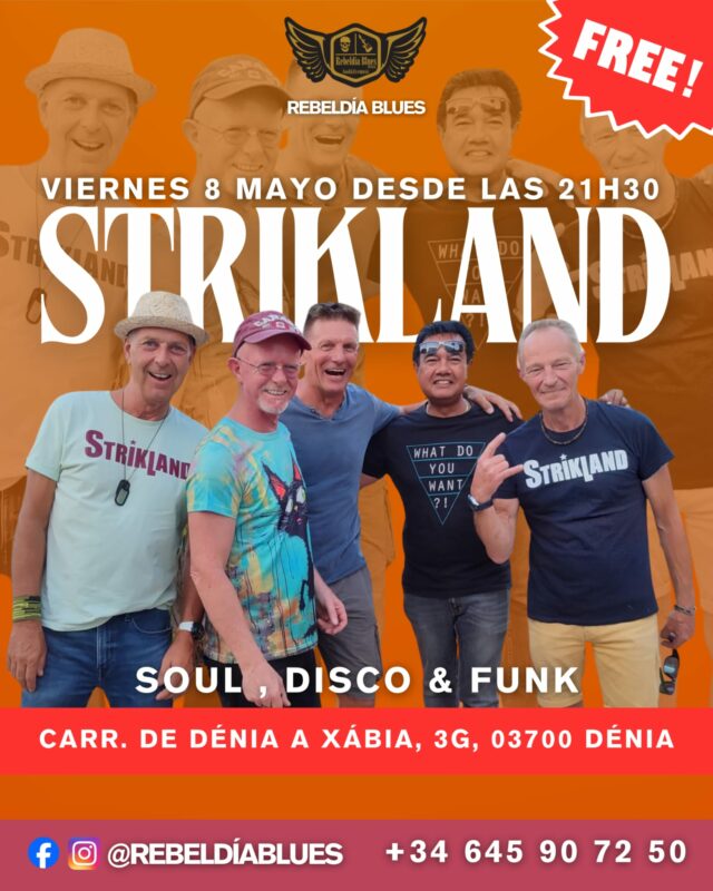 Cartel concierto Strikland en Rebeldía Blues Dénia