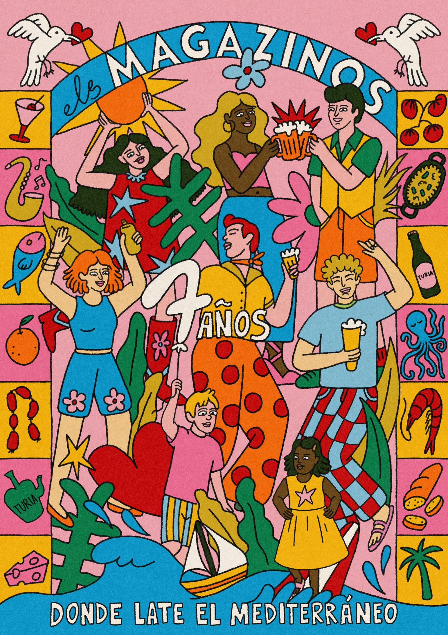 Ilustración festiva aniversario Magazinos Mediterráneo