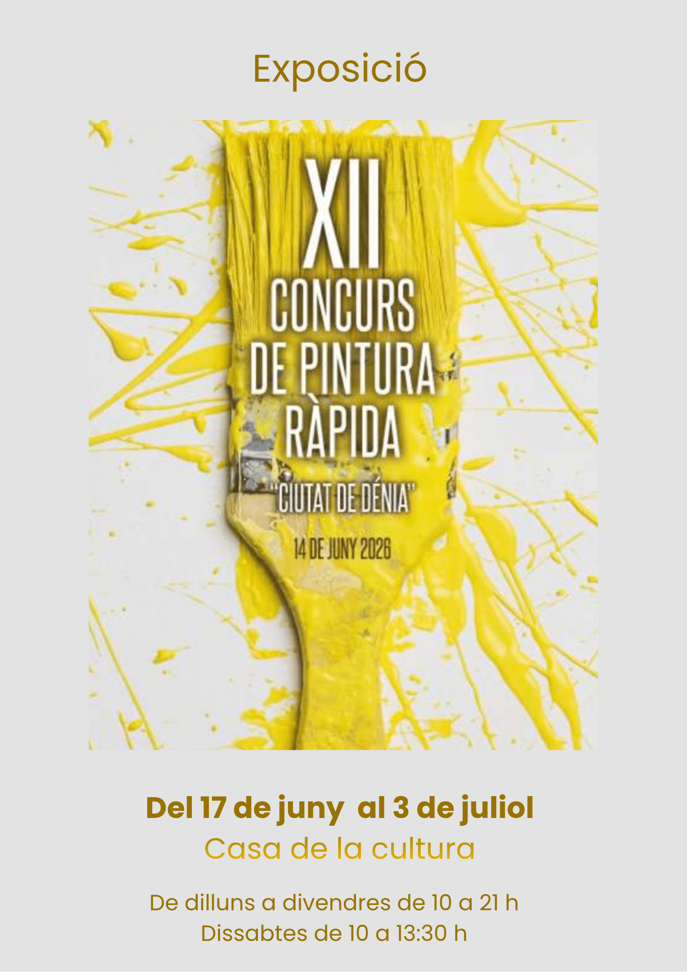 Cartel concurso pintura rápida con brocha amarilla