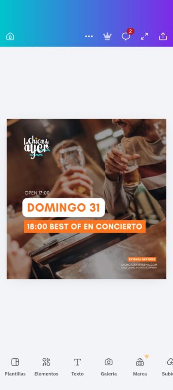 Cartel concierto Domingo 31 en bar La Chica