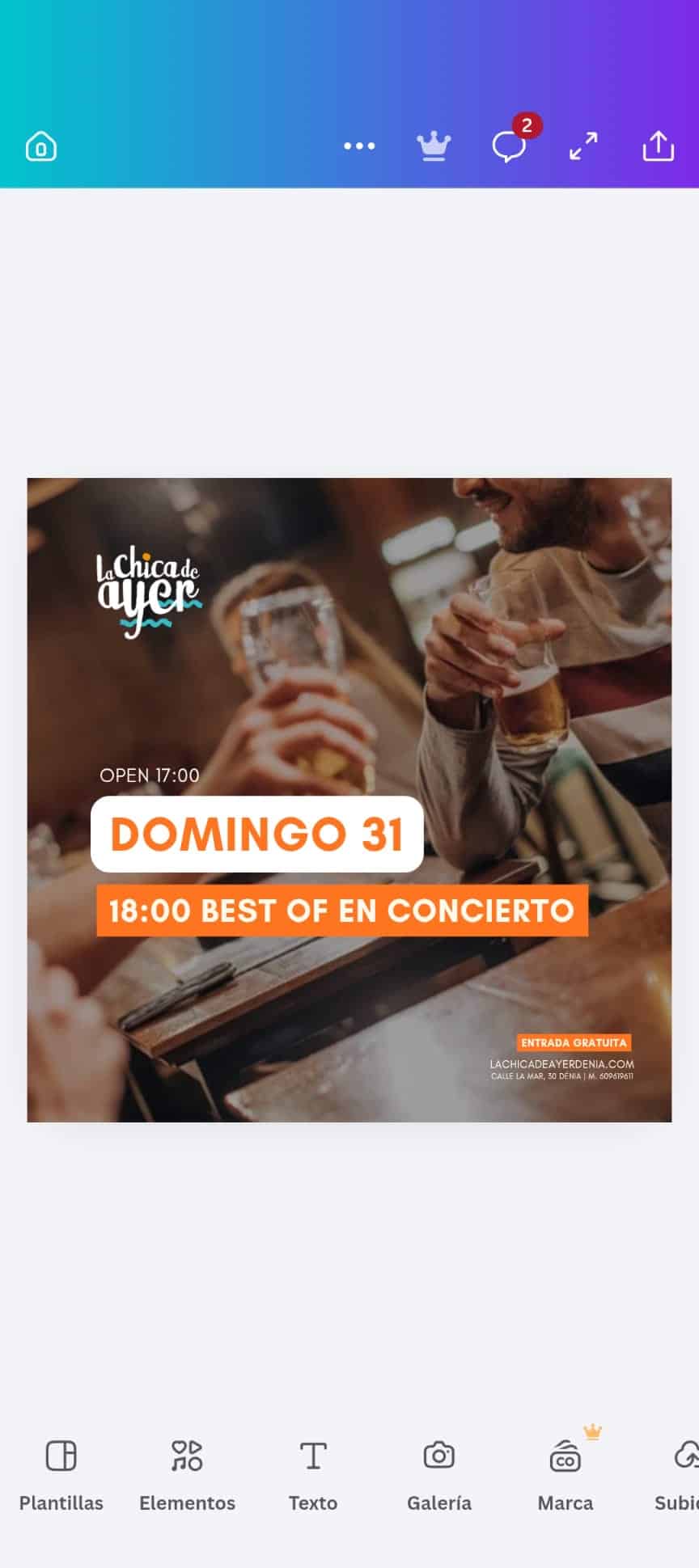 Cartel concierto Domingo 31 en bar La Chica