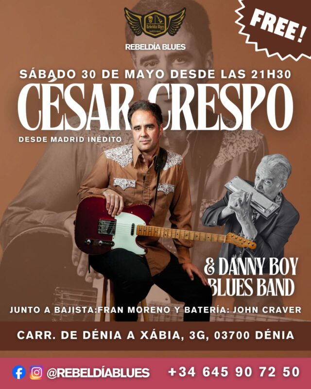 Cartel concierto César Crespo en Rebeldía Blues
