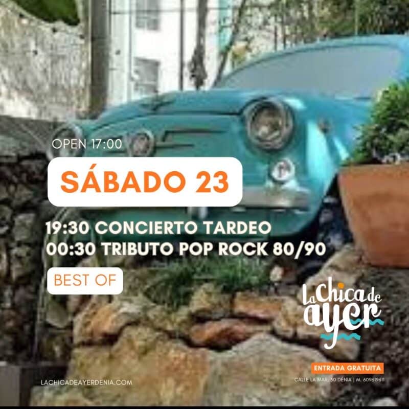 Cartel concierto sábado 23 con coche vintage