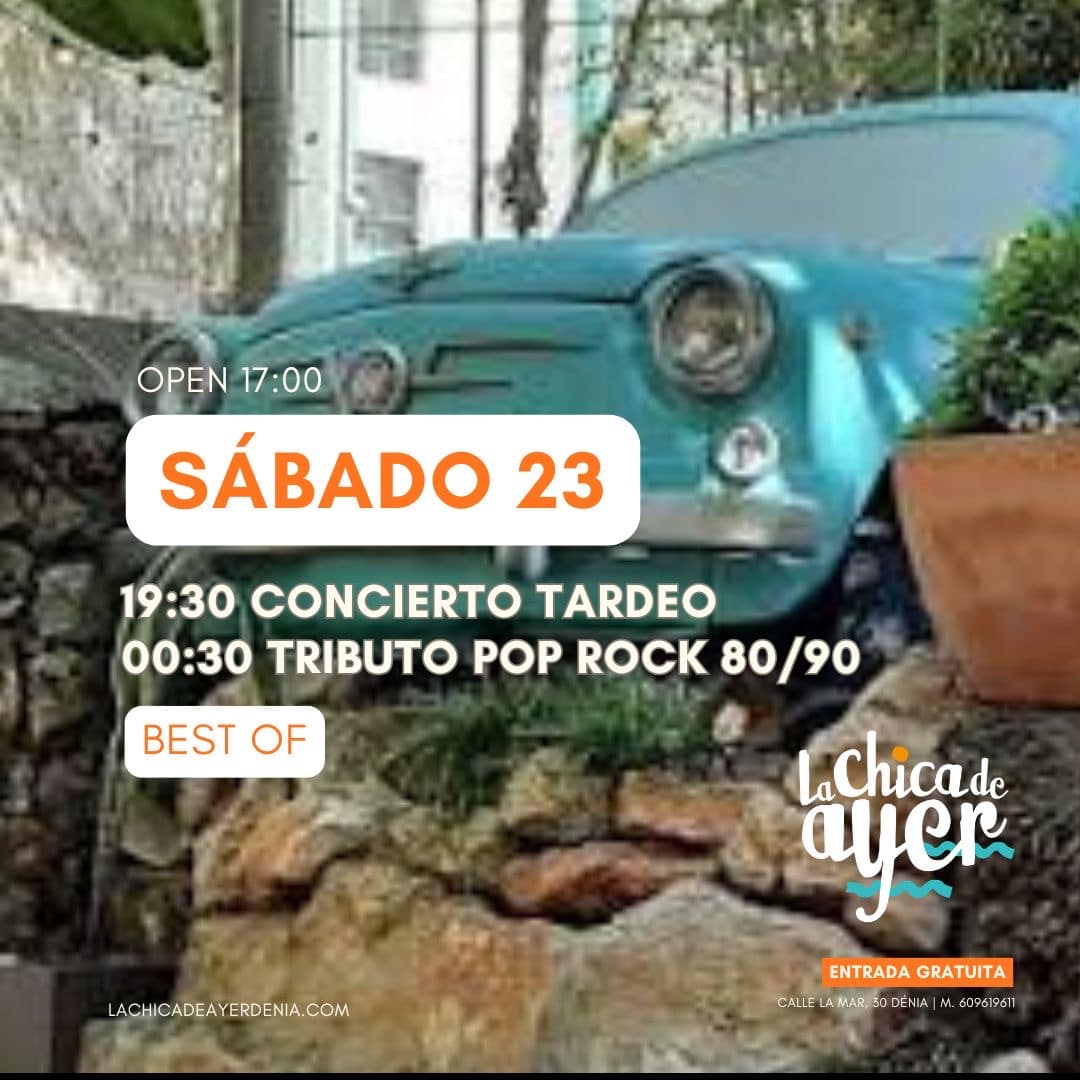 Cartel concierto sábado 23 con coche vintage
