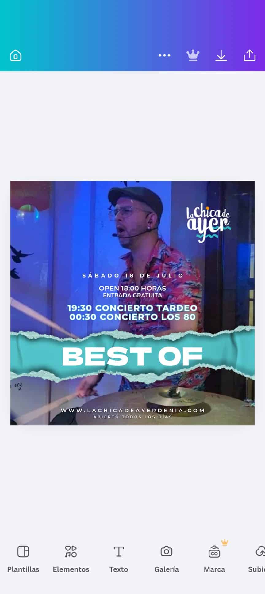 Cartel concierto Best Of en La Chica de Ayer Dénia