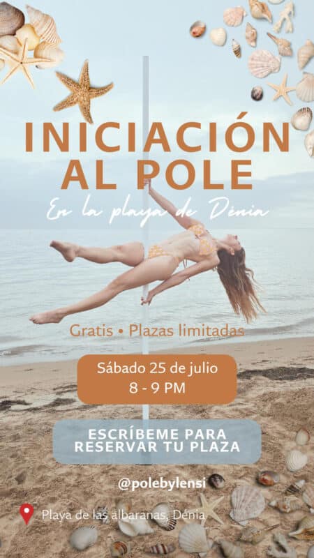 Mujer practicando pole dance en la playa de Dénia