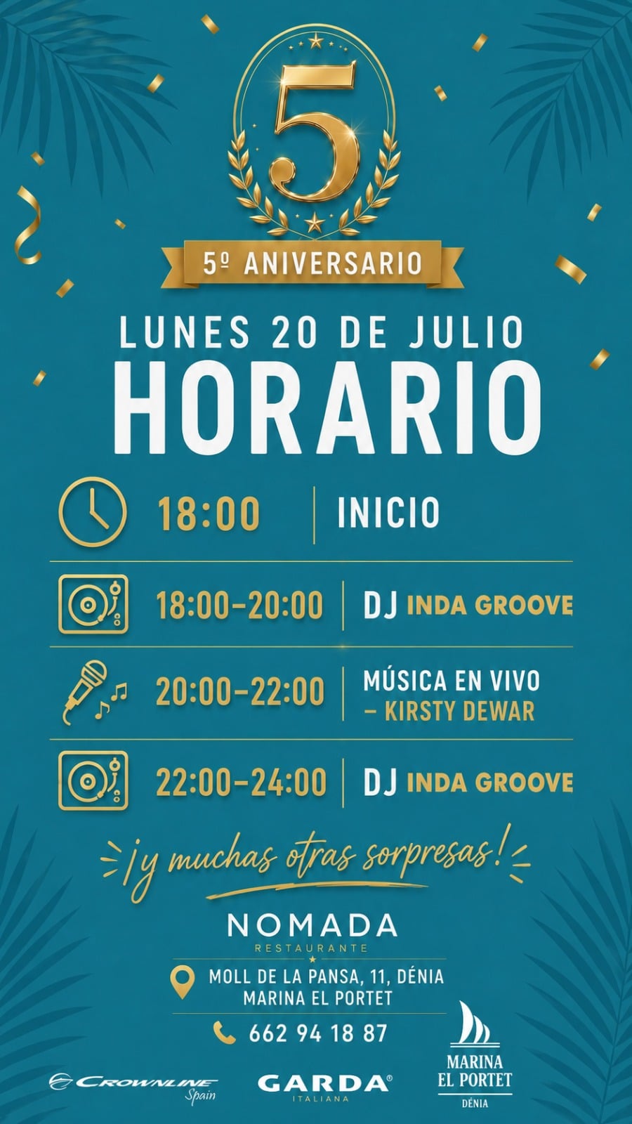 Cartel del 5º aniversario del Restaurante Nómada en Dénia