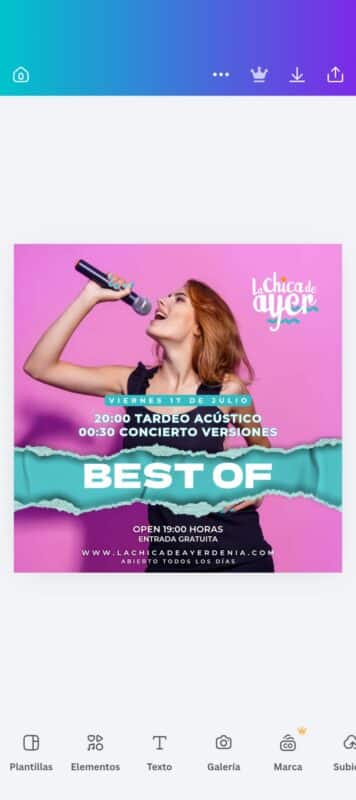 Cartel concierto La Chica de Ayer, viernes 17 julio