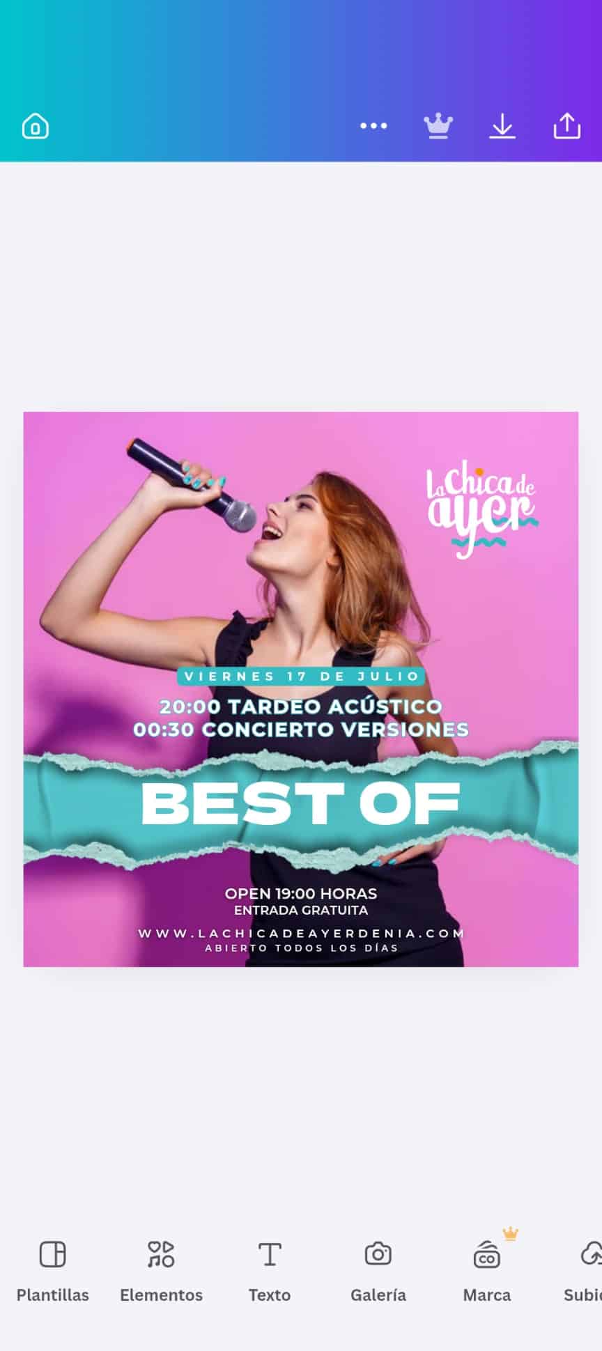 Cartel concierto La Chica de Ayer, viernes 17 julio