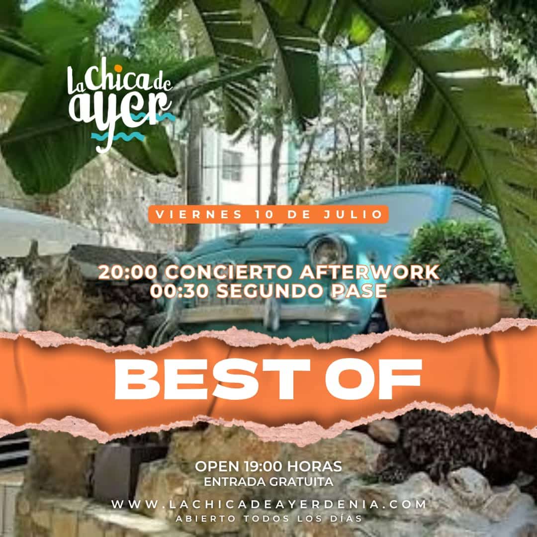 Cartel evento Best Of en La Chica de Ayer con coche vintage