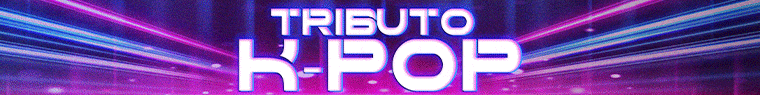 Banner neón Tributo K-Pop con luces rosas y moradas