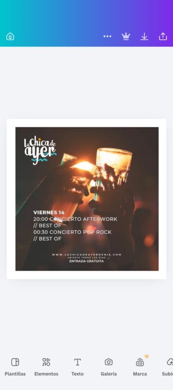 Cartel concierto afterwork y pop rock La Chica de Ayer