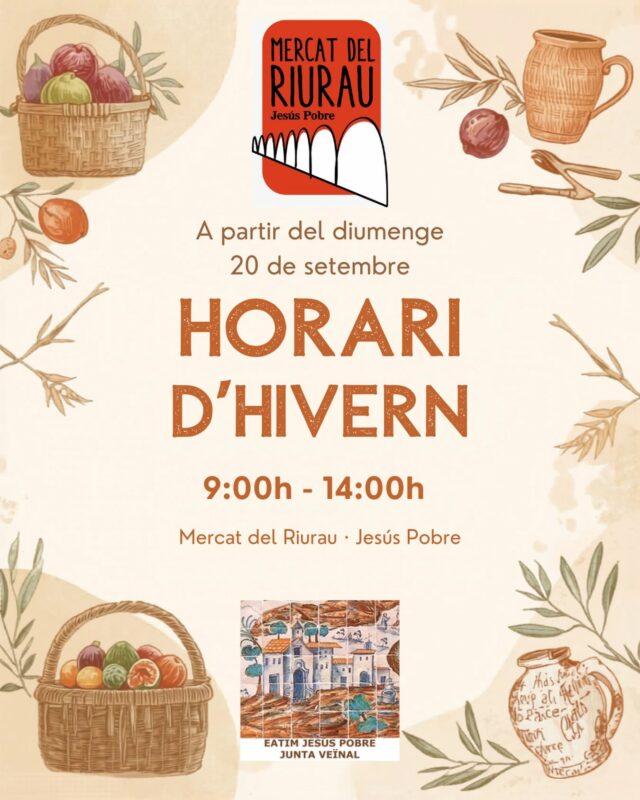 Cartel horario de invierno Mercat del Riurau Jesús Pobre