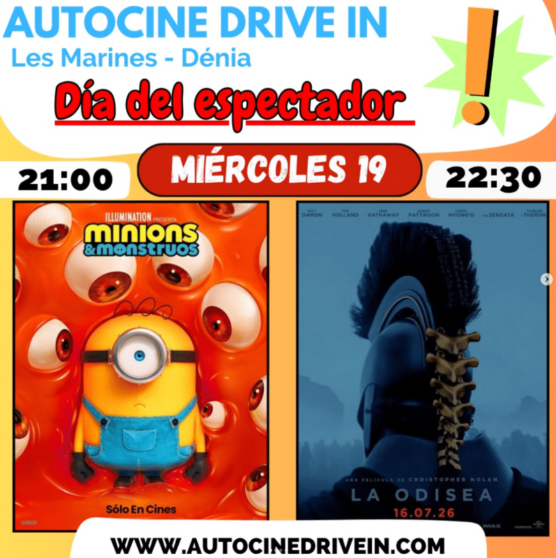 Cartelera Autocine Drive In Dénia, Día del Espectador miércoles